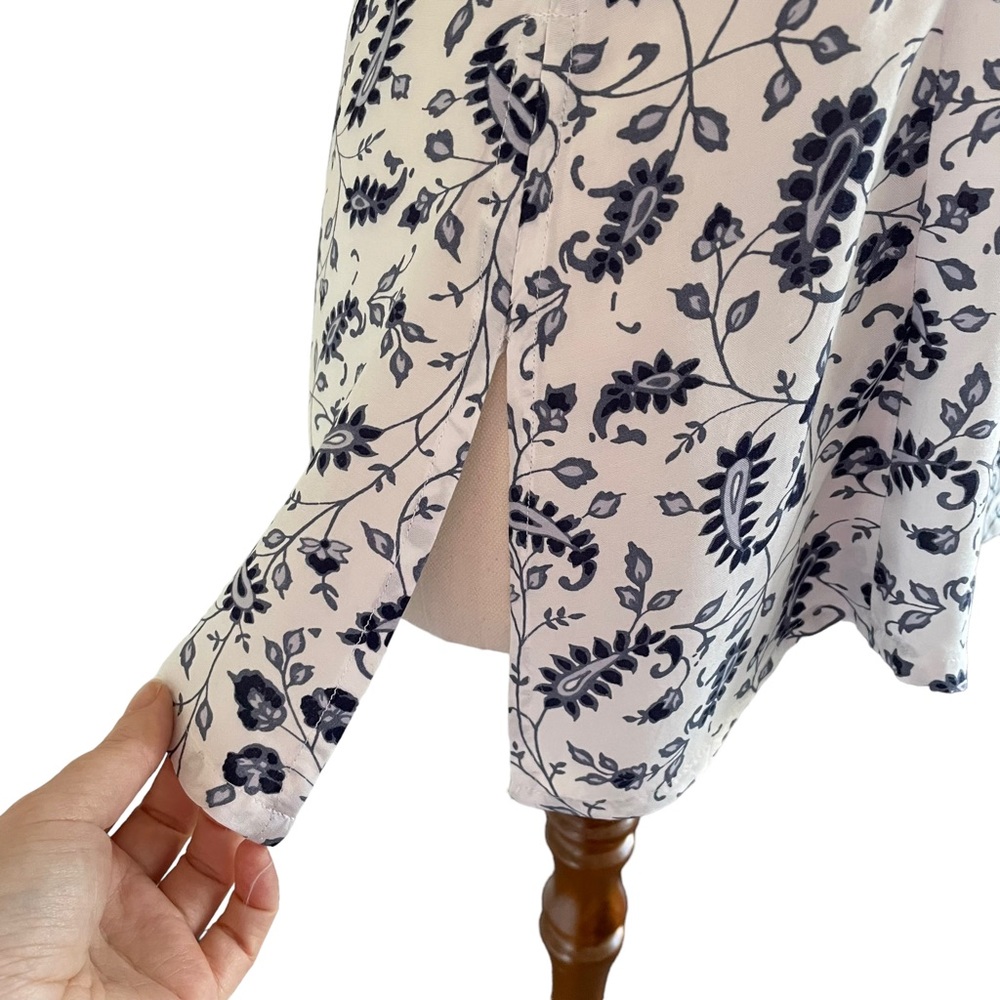 ESPRIT Sz S Blue paisley design on soft cotton button down shirt collarless - Picture 4 of 10